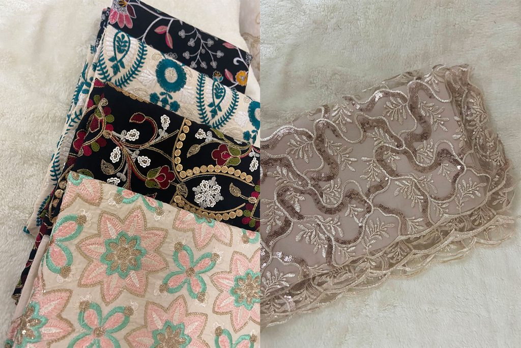 پارچه سوزن دوزی جنس تور و لینن